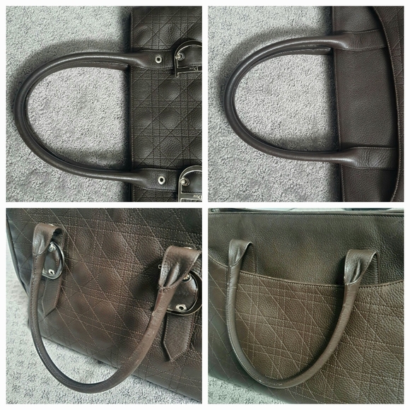 Christian Dior Cannage Leather Tote Bag Quilted Brown VNTG D Buckles - Picture 11 of 16